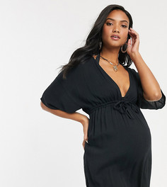 Черная пляжная накидка с поясом и драпированными рукавами ASOS DESIGN MATERNITY-Черный цвет