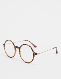 Круглые очки в коричневой черепаховой оправе с прозрачными стеклами ASOS DESIGN-Коричневый