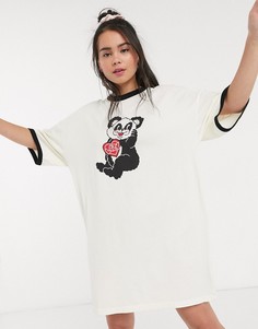 Oversized-платье с принтом панды Lazy Oaf-Белый