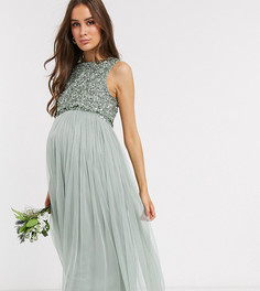 Шалфейно-зеленое платье мидакси без рукавов с пайетками Maya Maternity Bridesmaid-Зеленый