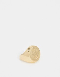 Золотистое массивное кольцо-печатка DesignB-Золотой