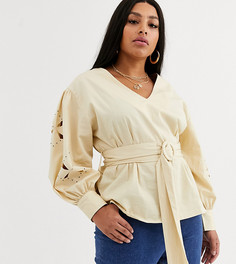 Лонгслив с декорированными рукавами ASOS DESIGN Curve-Кремовый