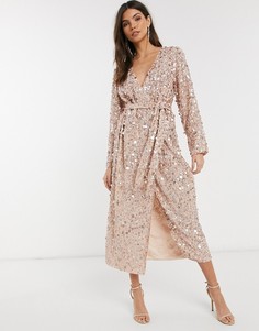 Платье миди с запахом и крупными пайетками ASOS EDITION-Розовый цвет