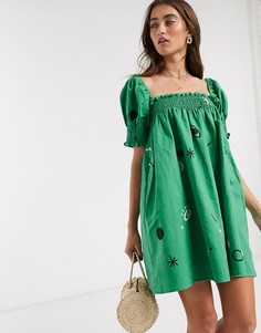 Платье мини с квадратный вырезом и принтом Capulet-Зеленый