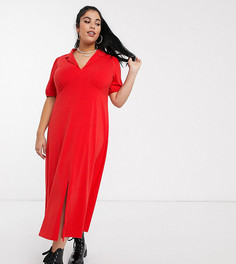 Красное чайное платье миди с воротником ASOS DESIGN Curve-Красный
