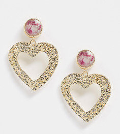 Золотистые серьги с камнем и подвеской в виде сердца Reclaimed Vintage inspired-Золотой