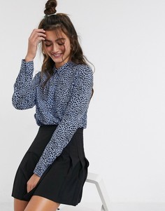 Синяя рубашка в горошек с пуговицами Monki-Синий