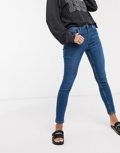 Темно-синие супероблегающие джинсы с 5 карманами Bershka-Голубой