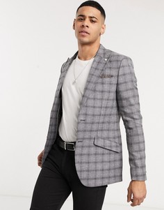 Серый узкий пиджак в клетку Burton Menswear