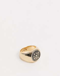 Золотистое кольцо‑печатка с отделкой в виде компаса Icon Brand-Золотой