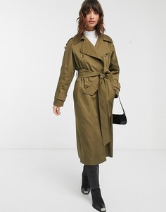 Длинный тренч цвета хаки ASOS DESIGN-Зеленый цвет