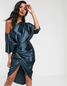Асимметричное атласное платье миди ASOS EDITION-Голубой