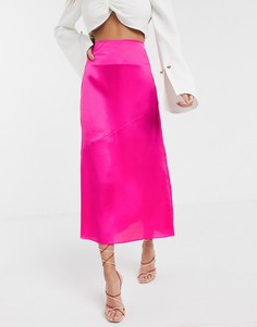 Розовая атласная юбка миди Unique 21-Розовый Unique21