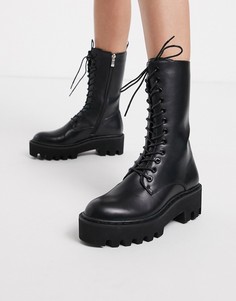 Черные высокие ботинки в стиле милитари Lamoda-Черный цвет