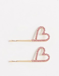 Заколки для волос в форме сердца с розовыми стразами Pieces-Золотой