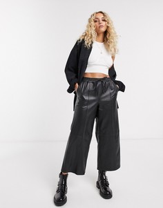 Черные кожаные широкие брюки до щиколотки Lab Leather-Черный