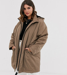 Бежевый дождевик с искусственным мехом ASOS DESIGN Curve