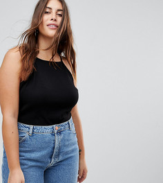 Черный облегающий топ в рубчик на бретелях ASOS DESIGN Curve