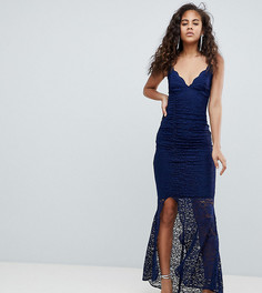 Облегающее кружевное платье макси с глубоким вырезом ASOS DESIGN Tall-Темно-синий