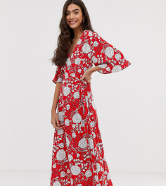 Платье миди с запахом и ярким цветочным принтом Brave Soul Tall Kea-Красный