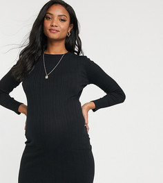 Черное облегающее платье в рубчик New Look Maternity-Черный