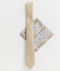 Свадебный платок для нагрудного кармана и узкий галстук кремового цвета ASOS DESIGN-Кремовый