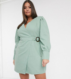 Платье светло-бирюзового цвета с поясом и объемными рукавами Missguided Plus-Зеленый