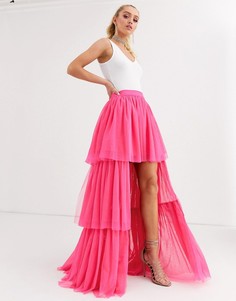 Неоново-розовая многоярусная юбка макси Lace & Beads-Розовый цвет
