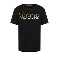 Хлопковая футболка прямого кроя с логотипом бренда Versace