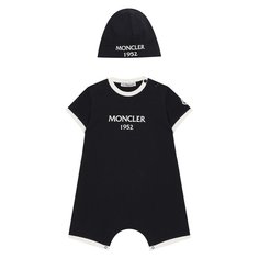 Комплект из хлопкового комбинезона и шапки Moncler Enfant