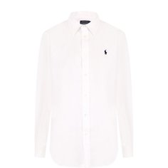 Однотонная льняная блуза с вышитым логотипом бренда Polo Ralph Lauren