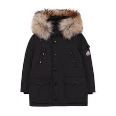 Парка на молнии с капюшоном и меховой отделкой Moncler Enfant