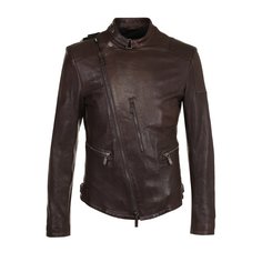 Кожаная куртка с косой молнией и воротником-стойкой Giorgio Armani