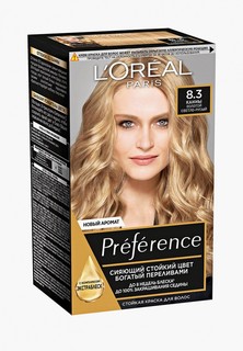 Краска для волос LOreal Paris L'Oreal "Preference", оттенок 8.3, Канны, Золотой Светло-Русый