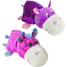 Мягкая игрушка 1Toy Вывернушка Блеск с пайетками Розовый Жираф-фиолетовый Бегемотик Т15588