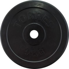 Диск обрезиненный Torres 5 кг, d.25 мм, черный