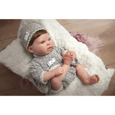 Пупс Arias ReBorns Lucia реалистичные новорождённый 45 см в серой одежде с соской с подушкой Т17438