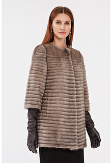 Норковая шуба с отделкой натуральной кожей Virtuale Fur Collection