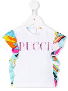 Emilio Pucci Junior футболка с оборками и декорированным логотипом