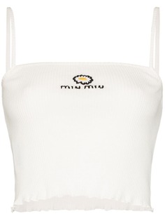 Miu Miu укороченный топ в рубчик с вышитым логотипом