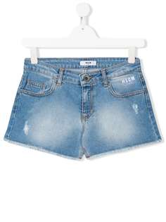 Msgm Kids шорты с эффектом потертости и бахромой