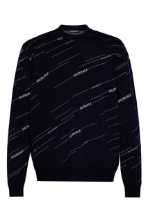 Темно-синий джемпер с логотипным узором Balenciaga