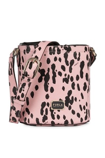 Розовая кожаная сумка с леопардовым принтом Furla