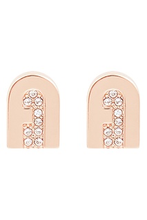 Золотистые серьги Furla New Crystal с кристальными логотипами