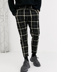 Черные брюки-морковки в клетку Bershka-Черный