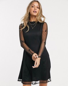 Черное платье мини с вышивкой и сеточкой Pimkie-Черный