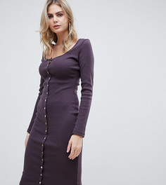 Платье миди темно-лилового цвета в рубчик и на кнопках Missguided Tall-Коричневый