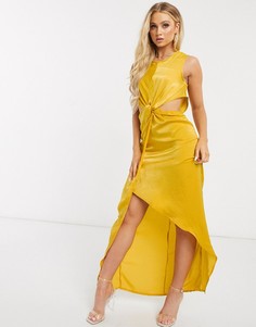 Горчичное платье макси с вырезом и перекрутом Missguided-Желтый