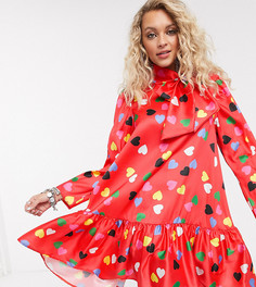 Платье мини с оборками и принтом сердец Twisted Wunder-Мульти