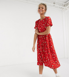 Свободное платье миди с цветочным принтом Wednesdays Girl-Красный